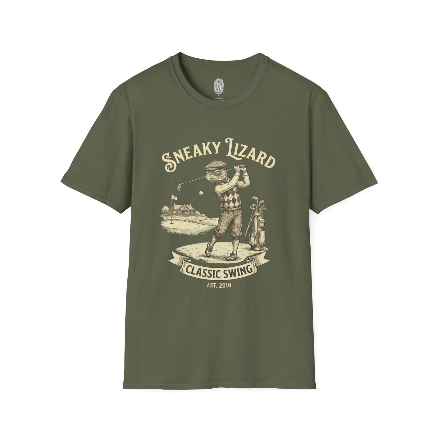 Golf T-Shirt — "Sneaky Lizard Classic Swing" Vintage Golf Graphic Tee