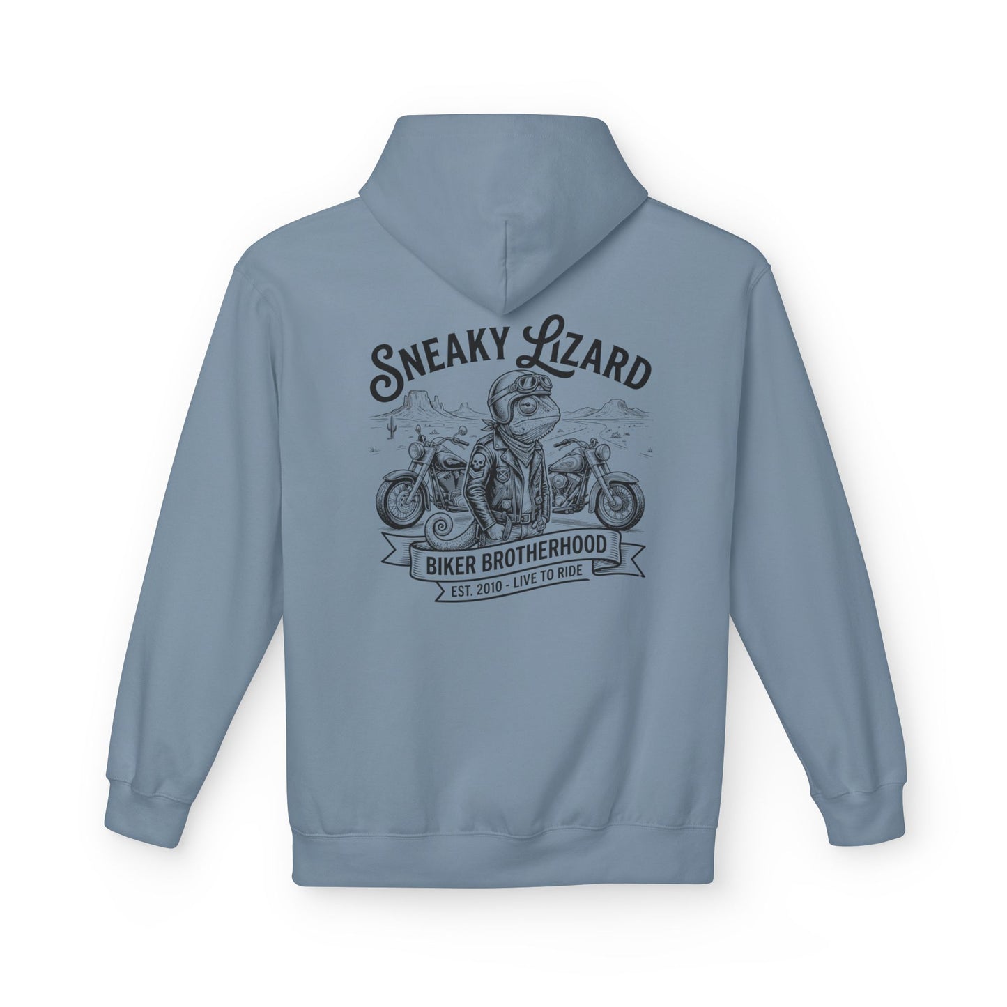 Sneaky Lizard Biker Brotherhood Hoodie | Vintage Motorcycle Graphic Fleece