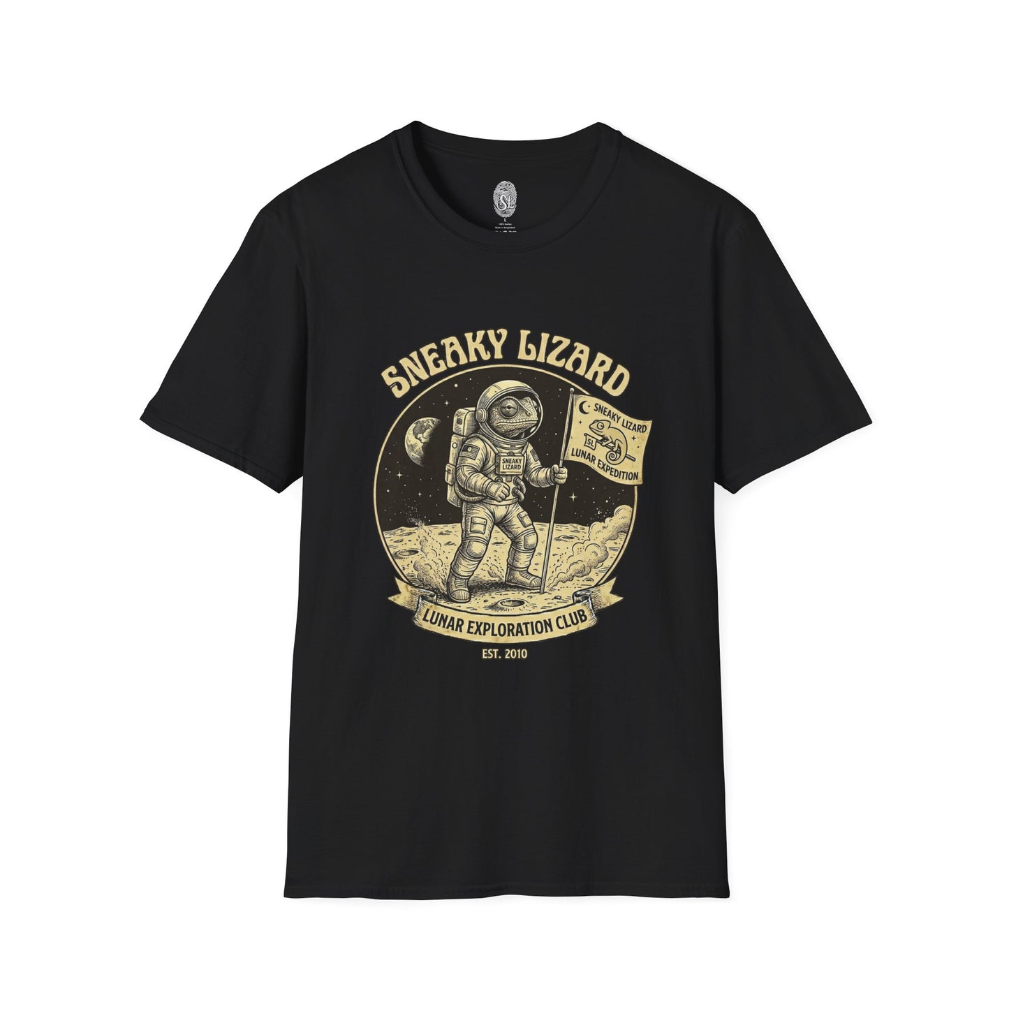 Sneaky Lizard Lunar Exploration Club T-Shirt | Vintage Space Graphic Tee