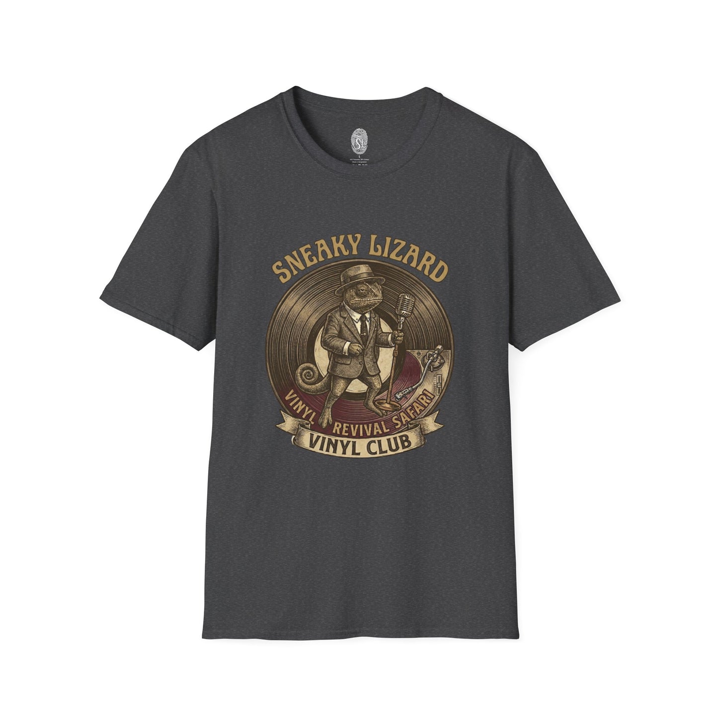 Sneaky Lizard Vinyl Club T-Shirt | Vintage Natural Cotton Music Tee