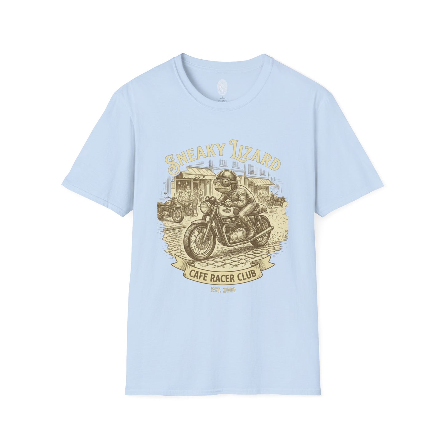 Cafe Racer Club Motorcycle T-Shirt — "Sneaky Lizard" Vintage Bike Graphic