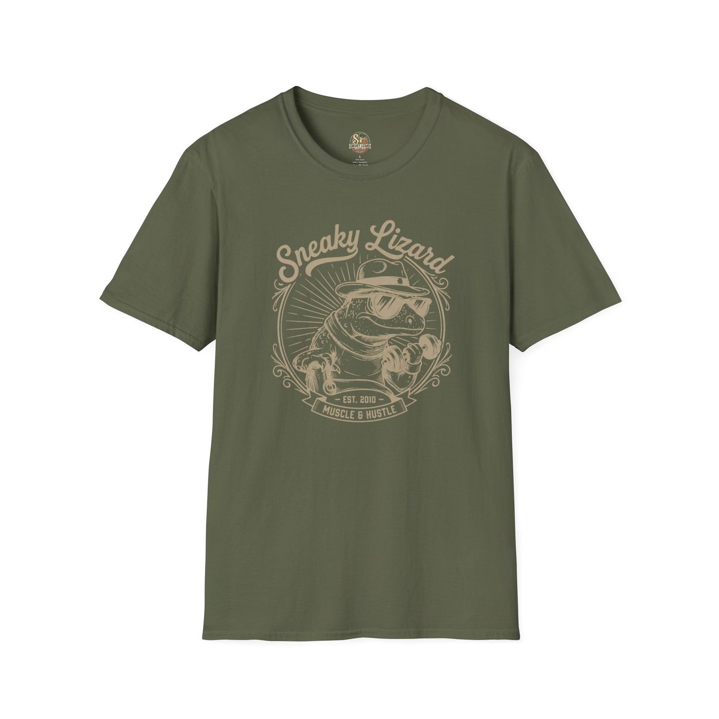 Sneaky Lizard & Sons Muscle & Hustle Tee | Vintage Gym Graphic