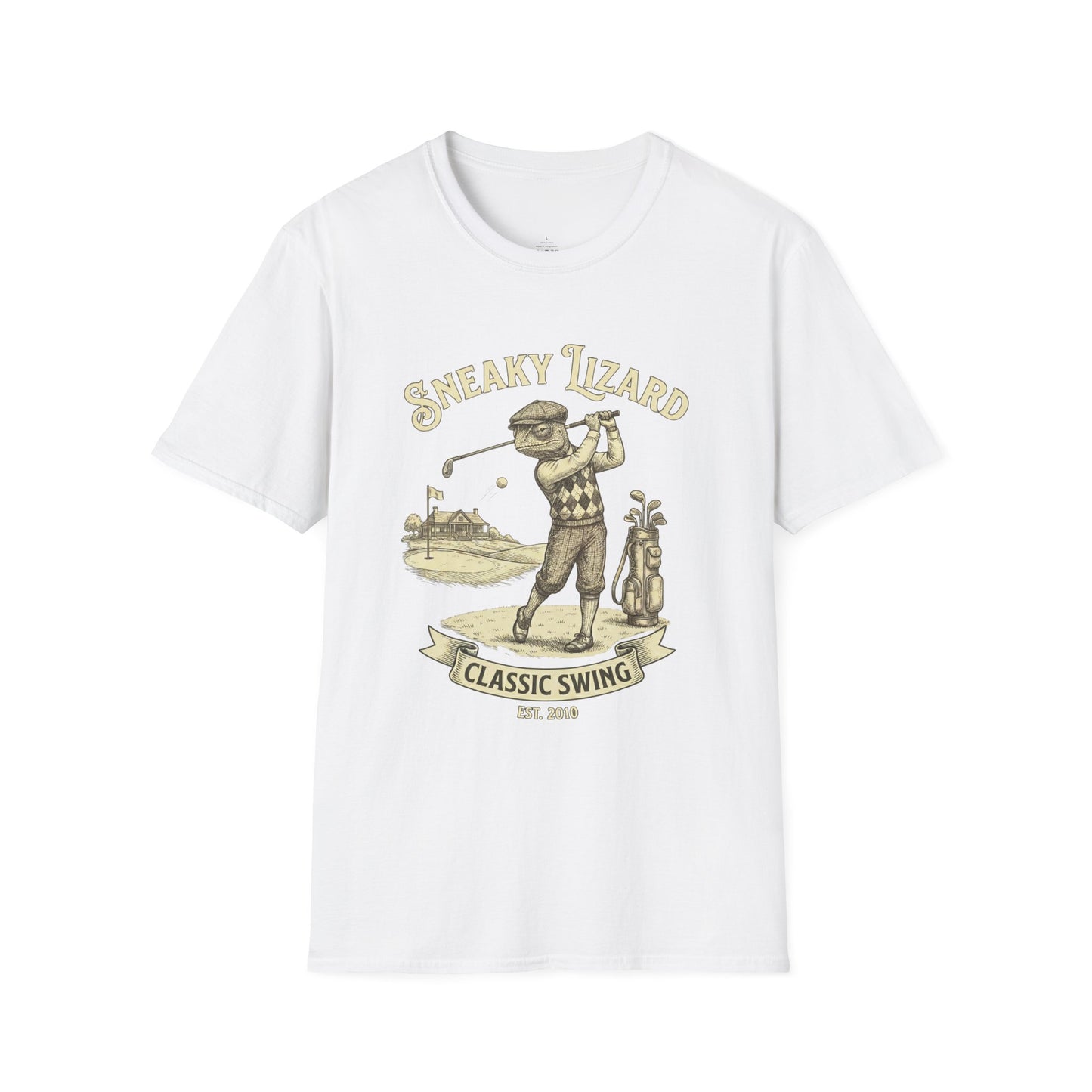 Golf T-Shirt — "Sneaky Lizard Classic Swing" Vintage Golf Graphic Tee