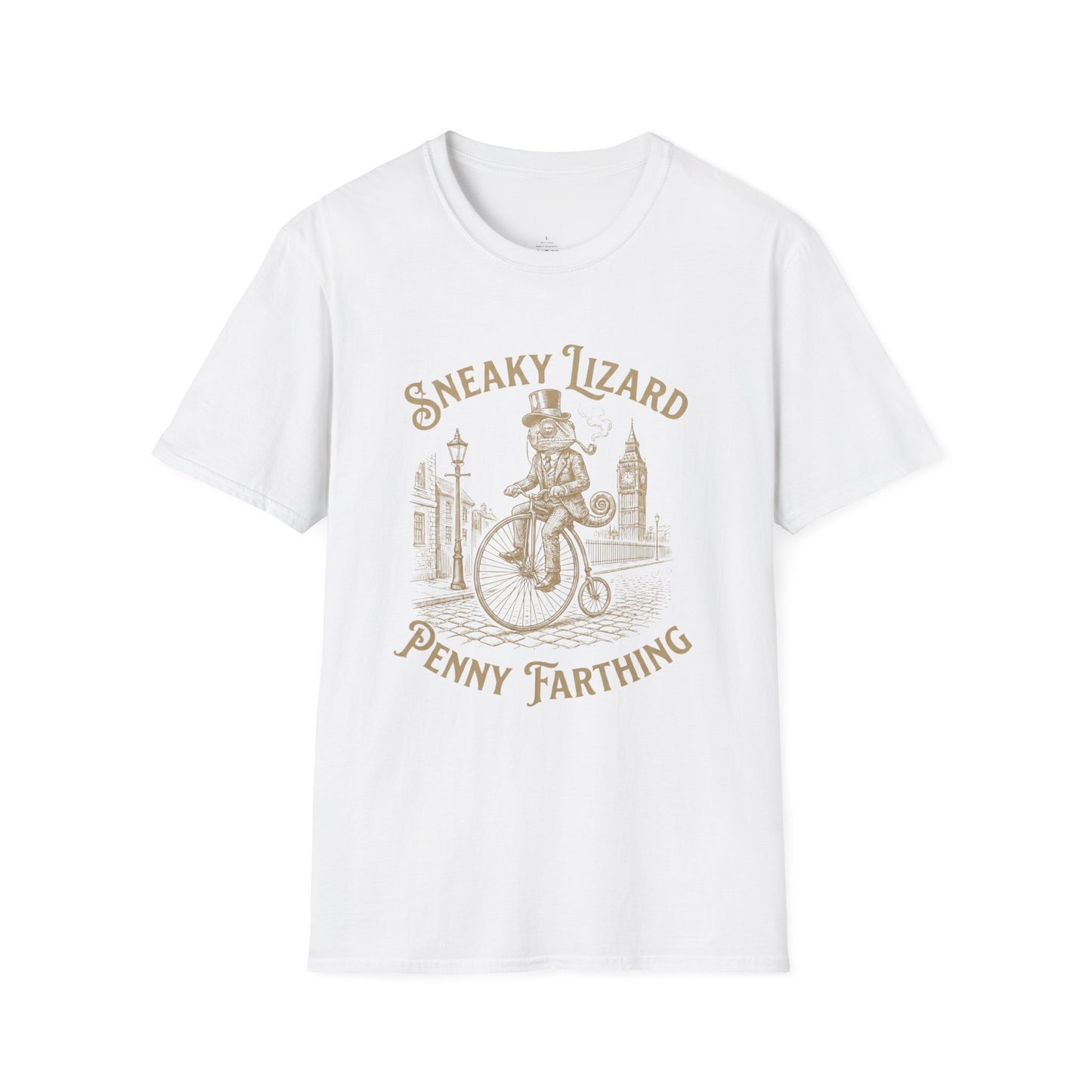 Penny Farthing Sneaky Lizard T-Shirt — Vintage Victorian Bicycle Graphic Tee