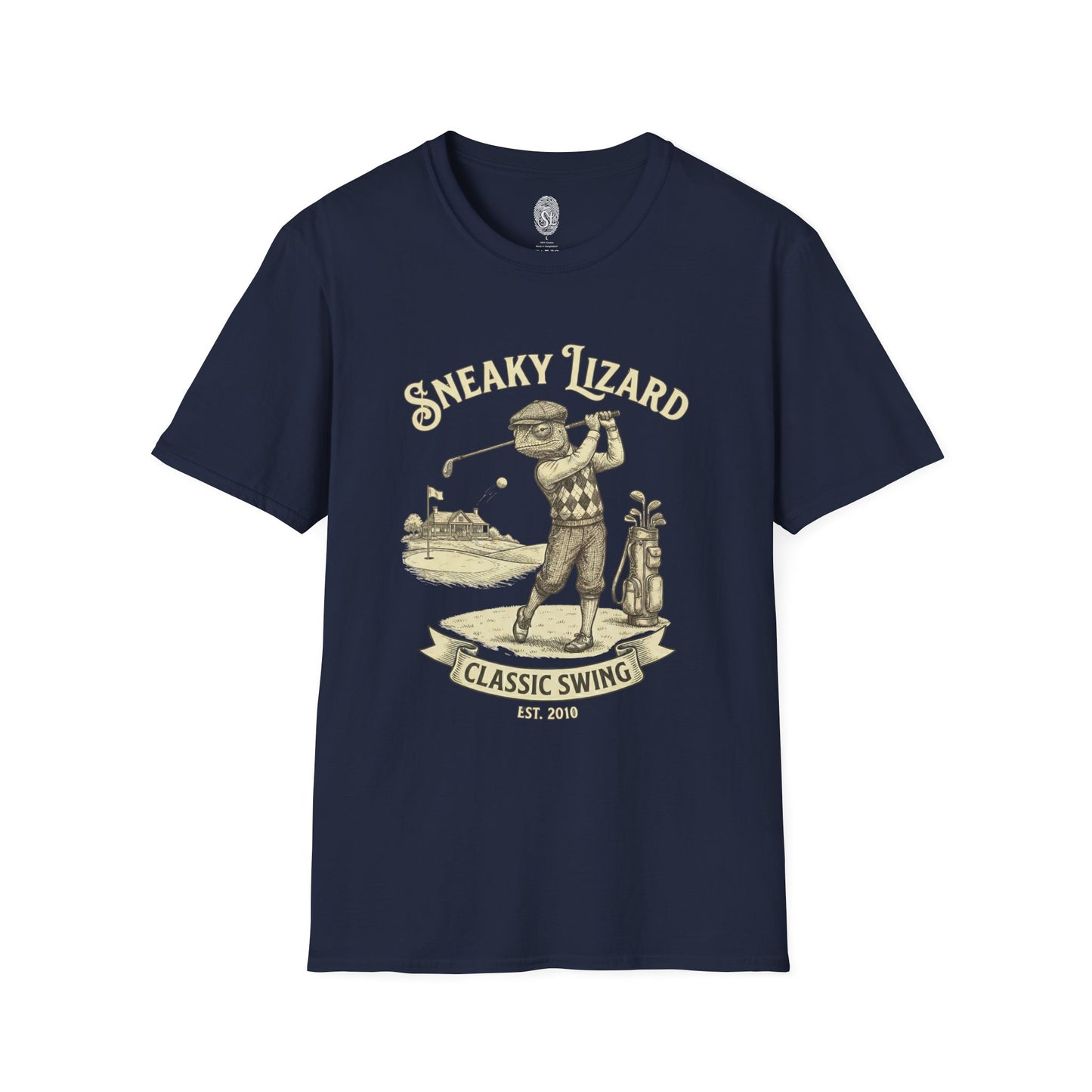 Golf T-Shirt — "Sneaky Lizard Classic Swing" Vintage Golf Graphic Tee