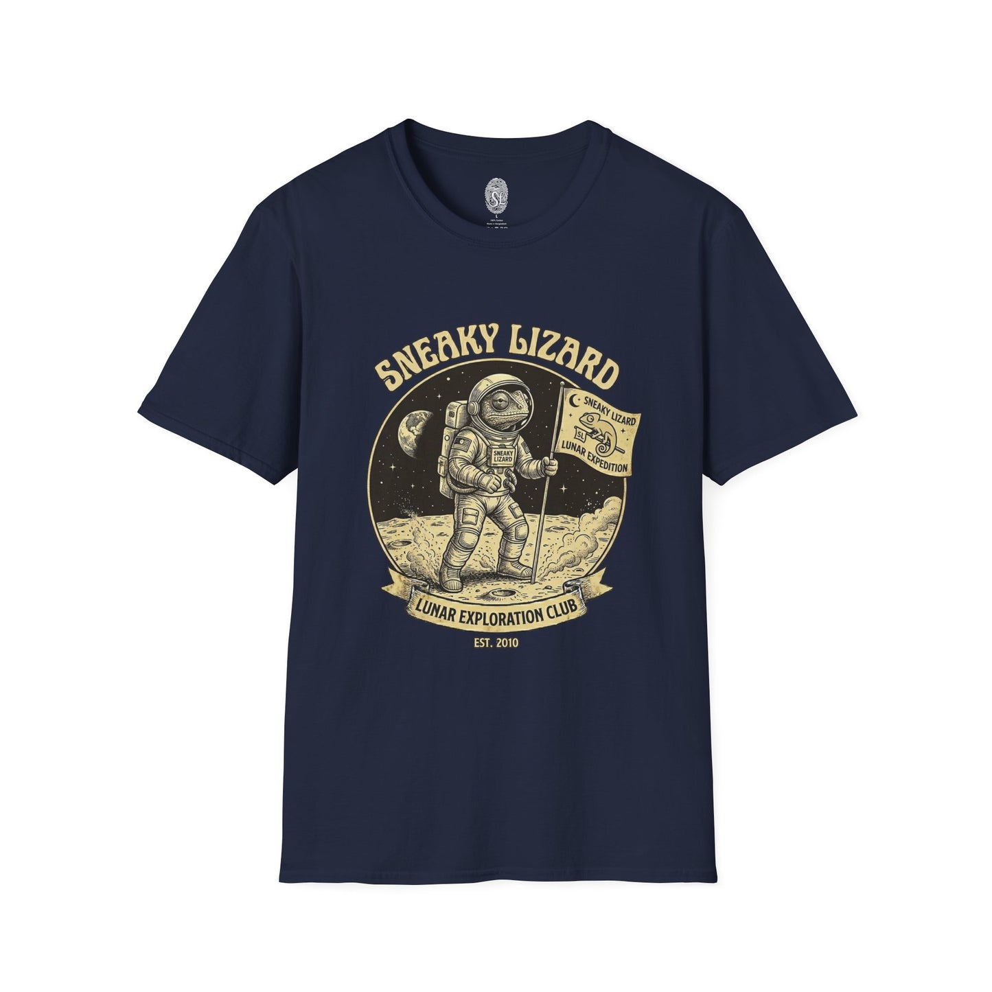 Sneaky Lizard Lunar Exploration Club T-Shirt | Vintage Space Graphic Tee