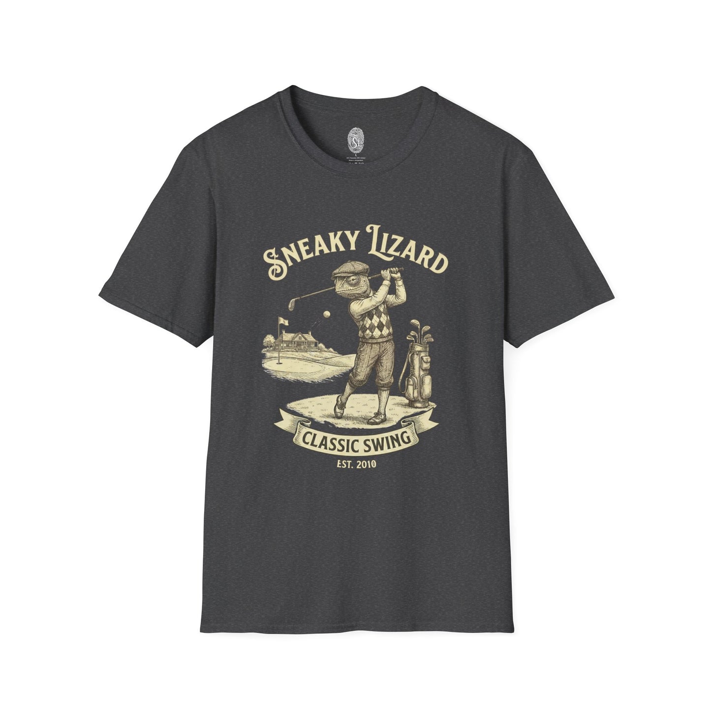 Golf T-Shirt — "Sneaky Lizard Classic Swing" Vintage Golf Graphic Tee