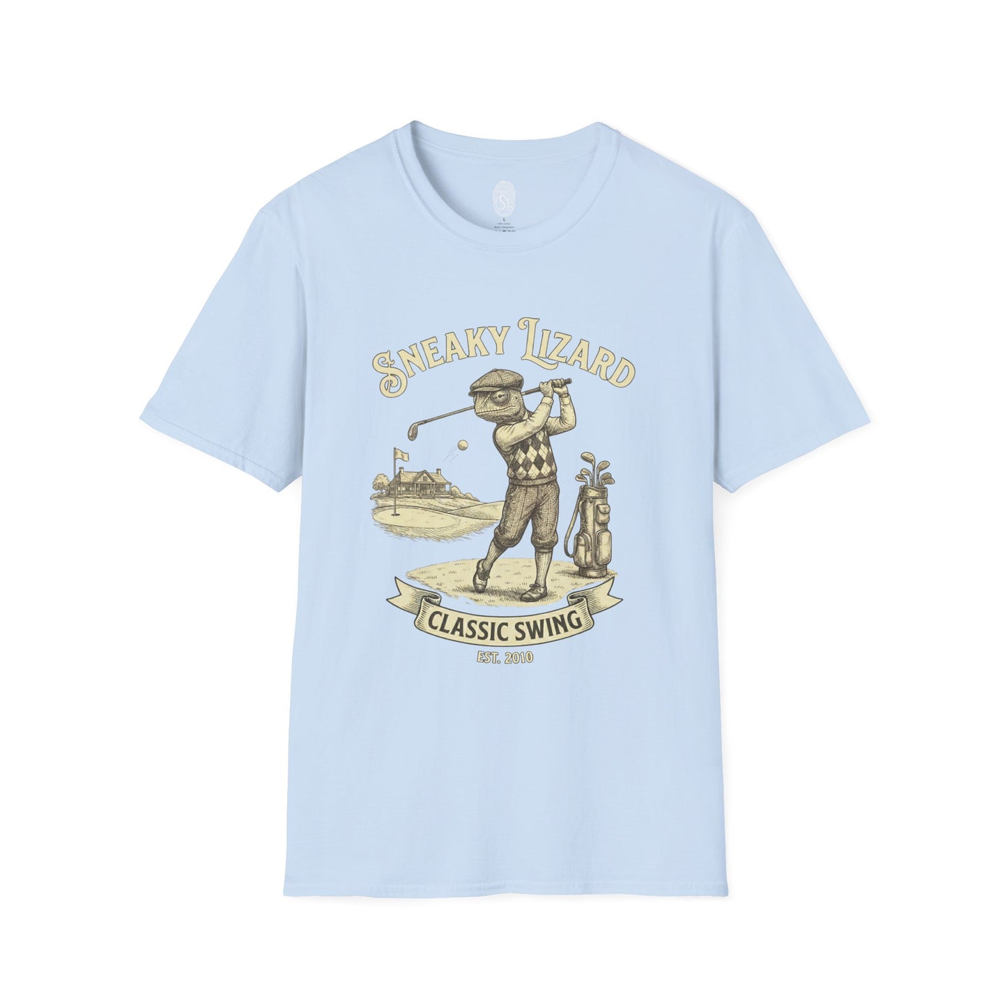 Golf T-Shirt — "Sneaky Lizard Classic Swing" Vintage Golf Graphic Tee