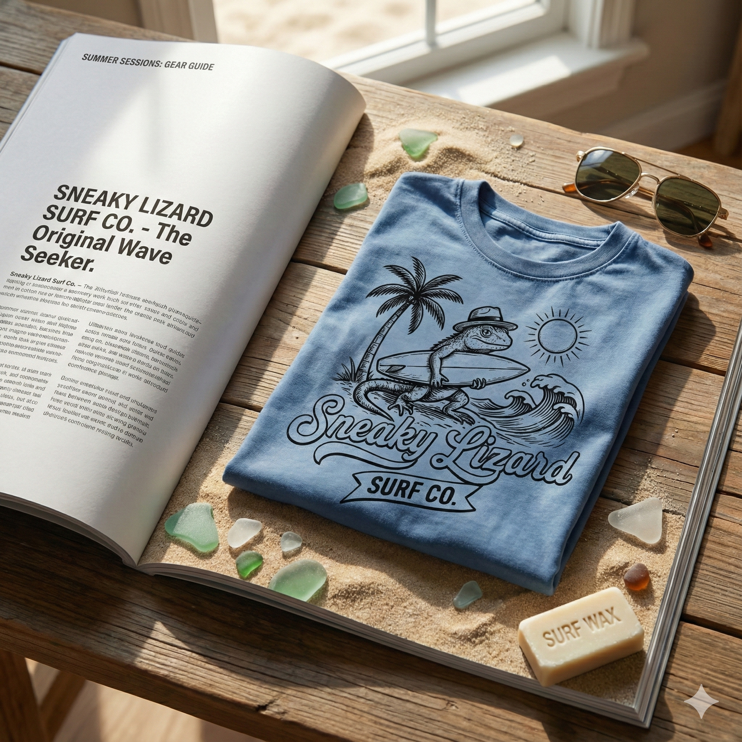 Surf Lizard T-Shirt | Vintage Surf Co. Graphic Tee | Sneaky Lizard