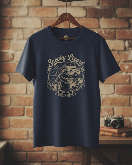 Sneaky Lizard & Sons Muscle & Hustle Tee | Vintage Gym Graphic