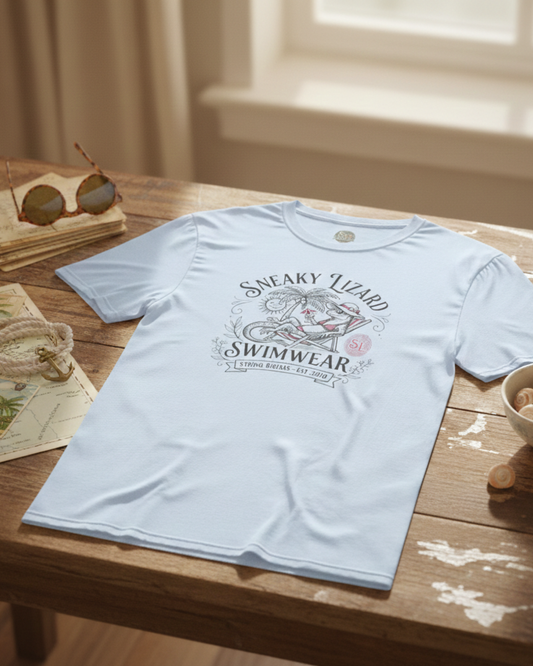 Sneaky Lizard Signature Collection T-Shirt — Vintage Swimwear Graphic T-shirt