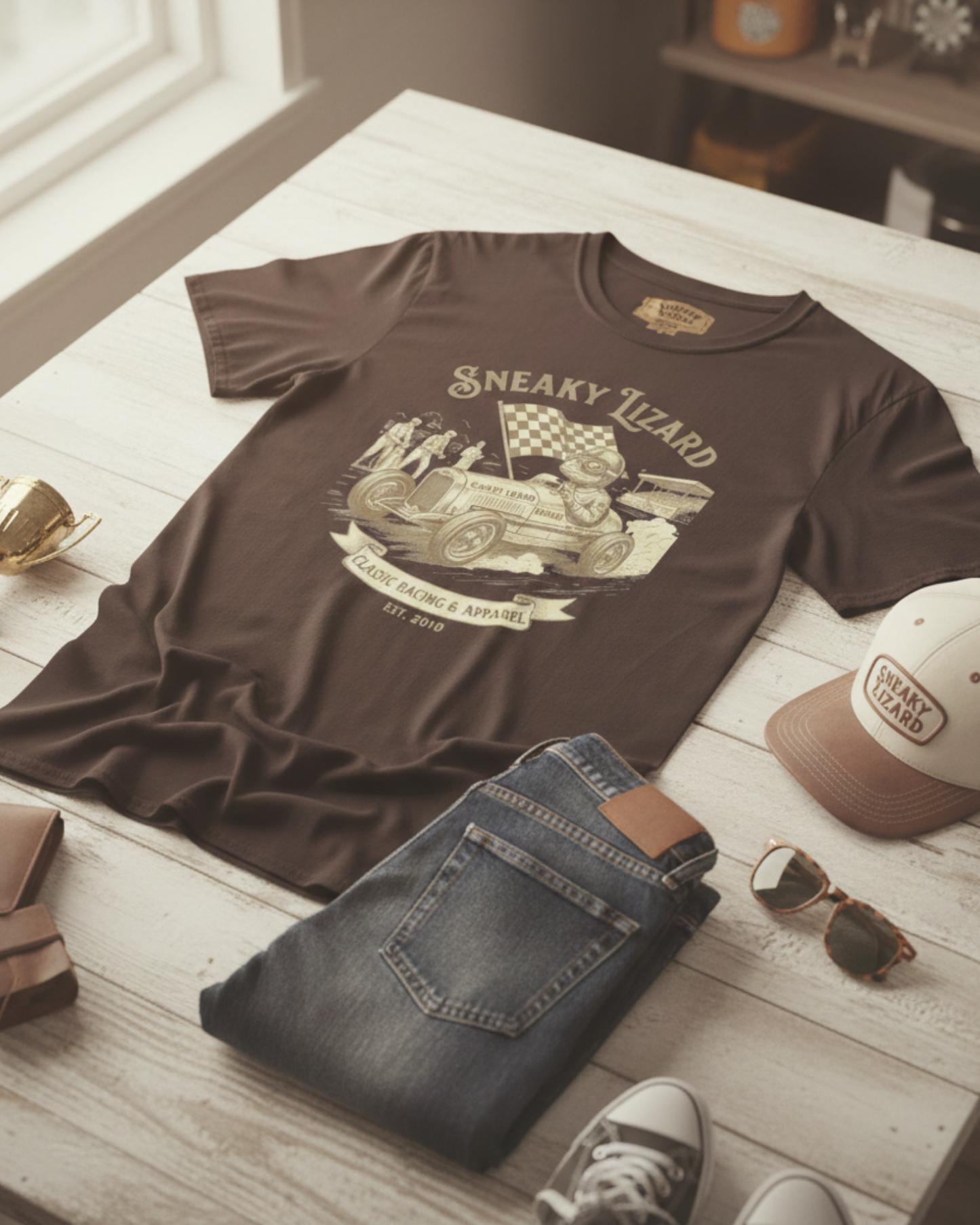 Sneaky Lizard Classic Racing T-Shirt | Vintage Hot Rod Design