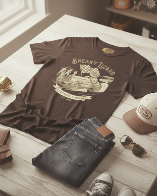 Sneaky Lizard Classic Racing T-Shirt | Vintage Hot Rod Design