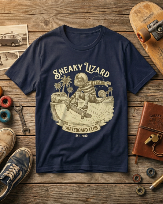 Sneaky Lizard Skateboard Club T-Shirt | Vintage Navy Skate Graphic Tee