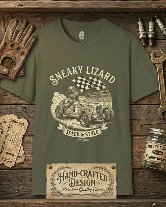 Sneaky Lizard Racing Tee — Vintage Hot Rod 'Speed & Style' Graphic T-Shirt