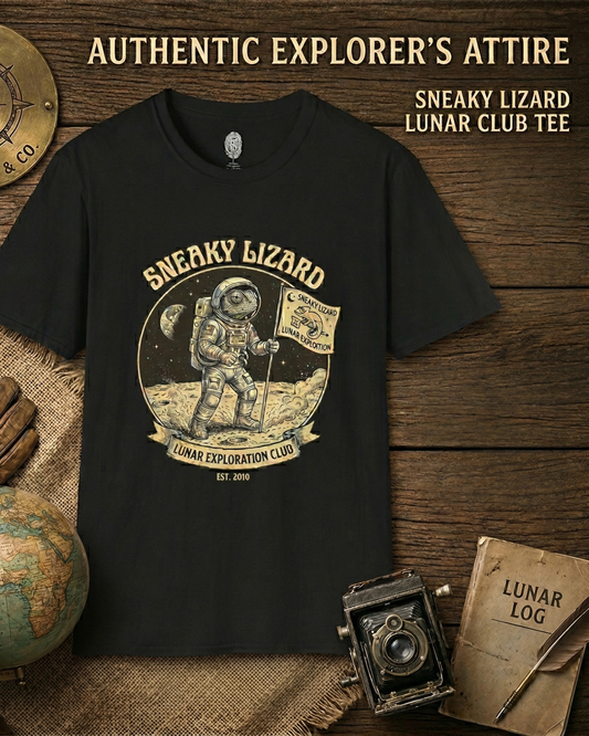Sneaky Lizard Lunar Exploration Club T-Shirt | Vintage Space Graphic Tee