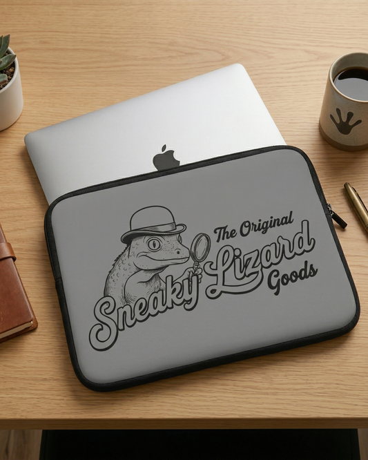 Sneaky Lizard Laptop Sleeve — Vintage Detective Reptile Design