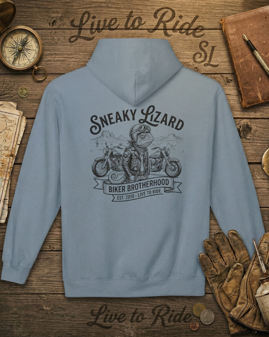 Sneaky Lizard Biker Brotherhood Hoodie | Vintage Motorcycle Graphic Fleece