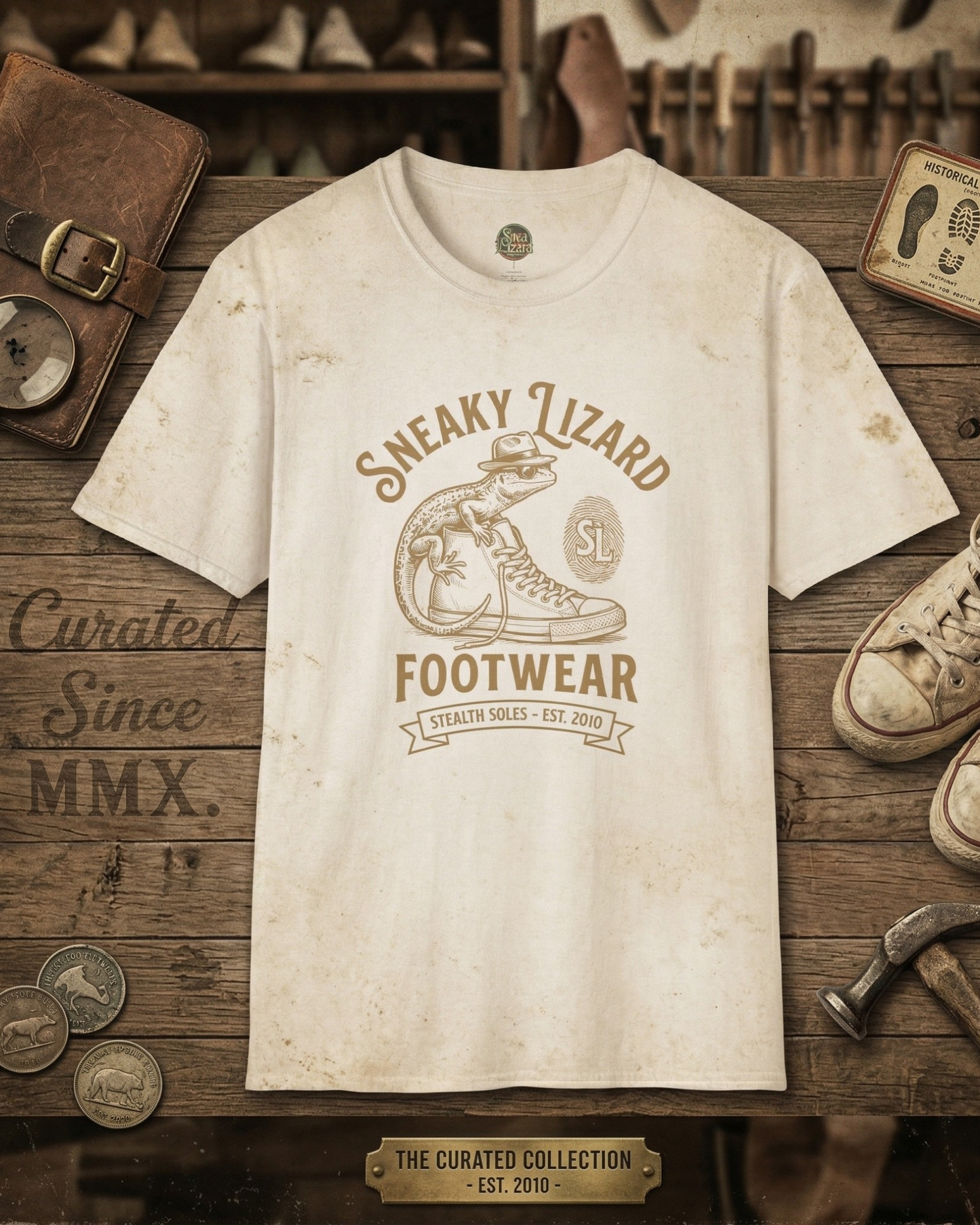 Sneaky Lizard Legendary Soles T-shirt | Vintage Workshop Graphic Shirt