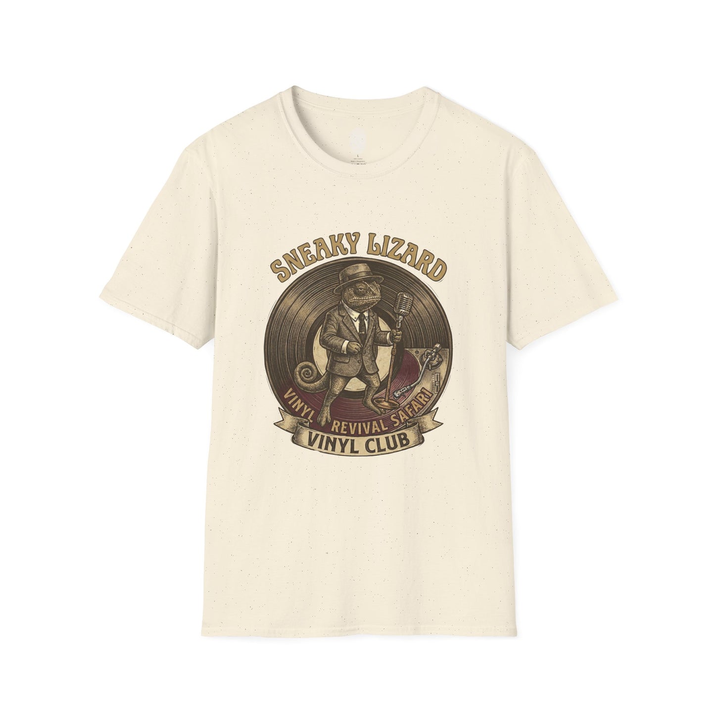 Sneaky Lizard Vinyl Club T-Shirt | Vintage Natural Cotton Music Tee