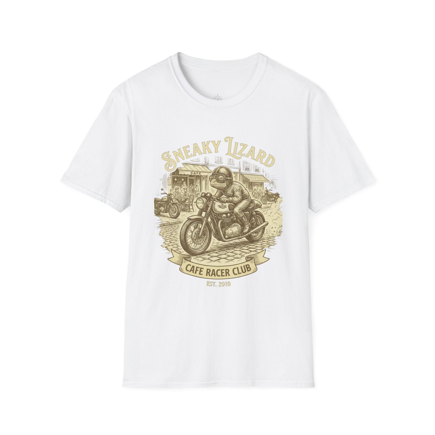 Cafe Racer Club Motorcycle T-Shirt — "Sneaky Lizard" Vintage Bike Graphic