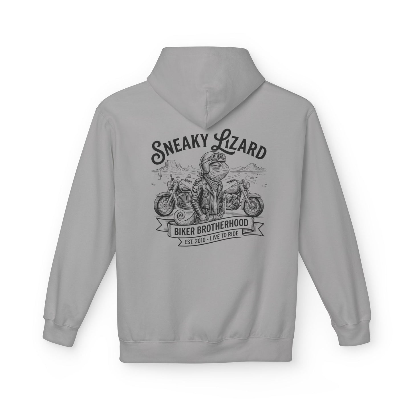 Sneaky Lizard Biker Brotherhood Hoodie | Vintage Motorcycle Graphic Fleece