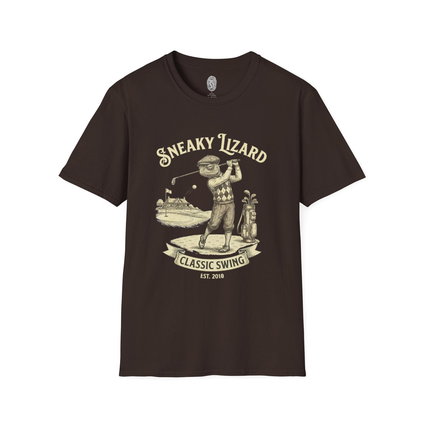 Golf T-Shirt — "Sneaky Lizard Classic Swing" Vintage Golf Graphic Tee