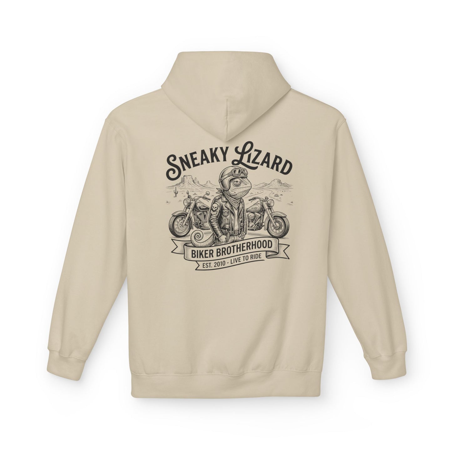 Sneaky Lizard Biker Brotherhood Hoodie | Vintage Motorcycle Graphic Fleece