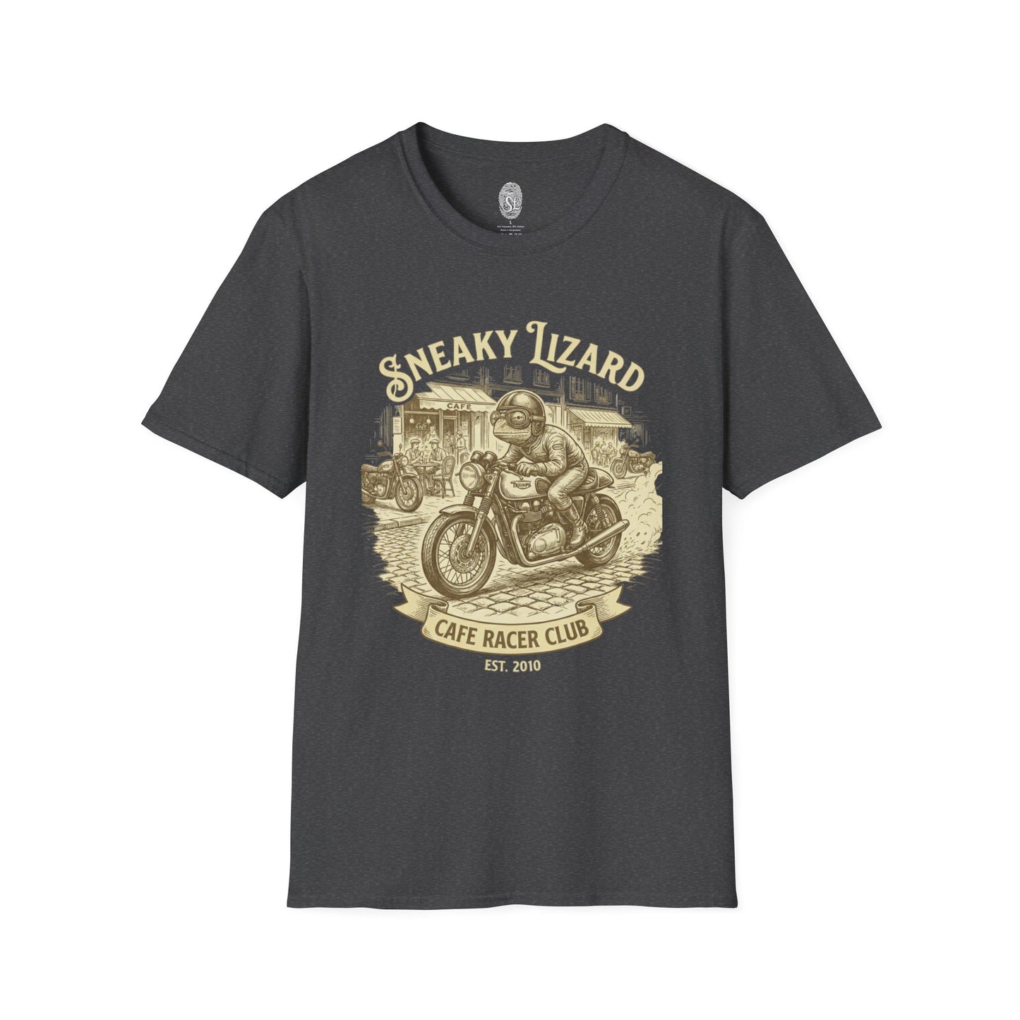 Cafe Racer Club Motorcycle T-Shirt — "Sneaky Lizard" Vintage Bike Graphic