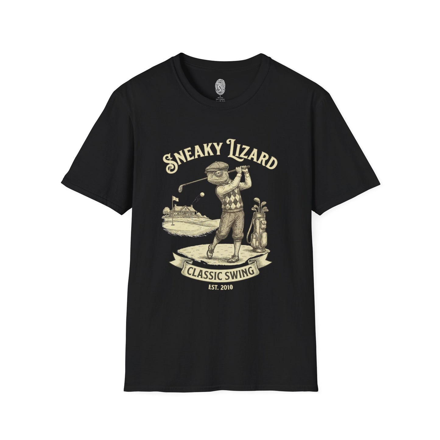Golf T-Shirt — "Sneaky Lizard Classic Swing" Vintage Golf Graphic Tee