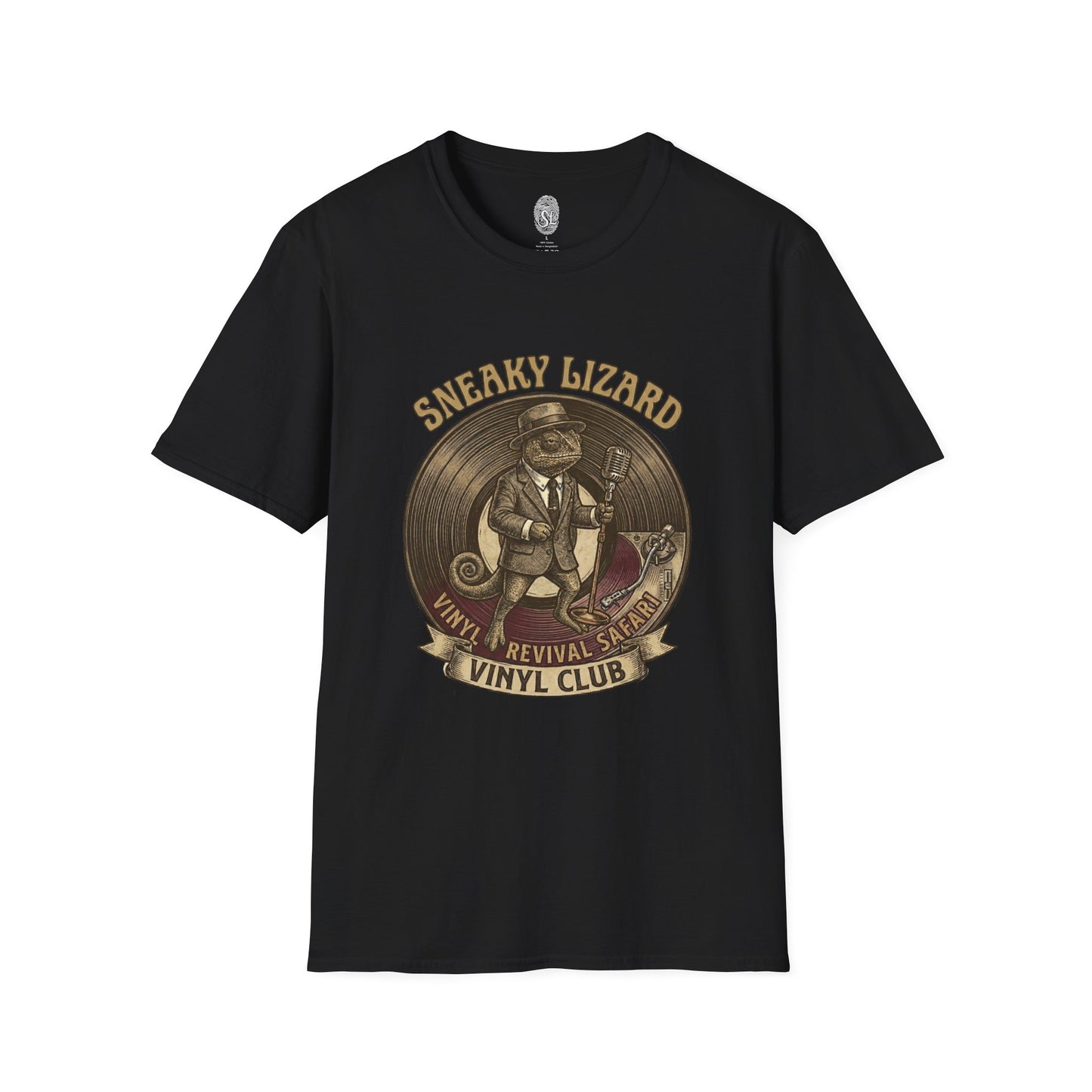 Sneaky Lizard Vinyl Club T-Shirt | Vintage Natural Cotton Music Tee
