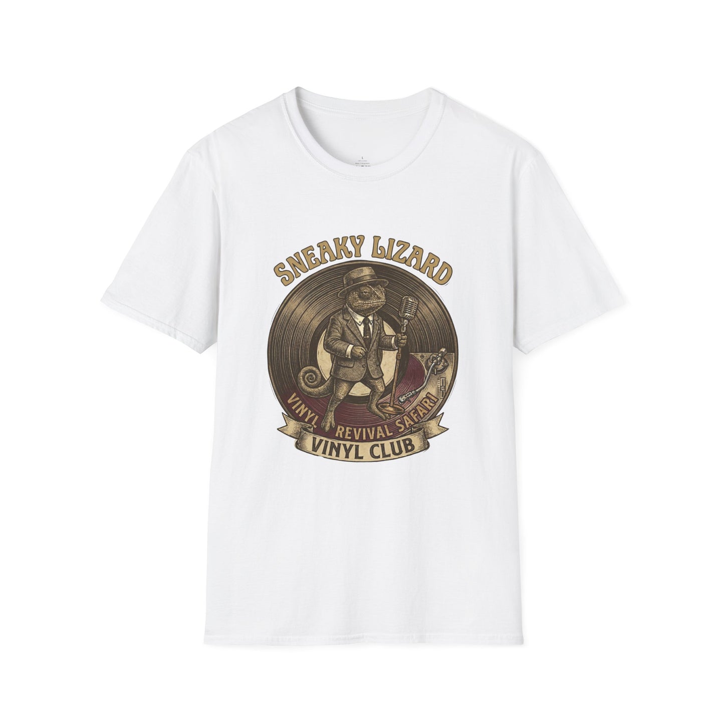 Sneaky Lizard Vinyl Club T-Shirt | Vintage Natural Cotton Music Tee